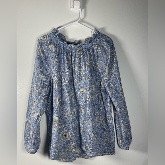 Talbots Tops - Talbots 100% Cotton Blue and White Patterned Blouse
